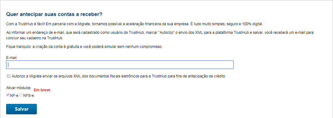 Cadastro de e-mail para antecipar